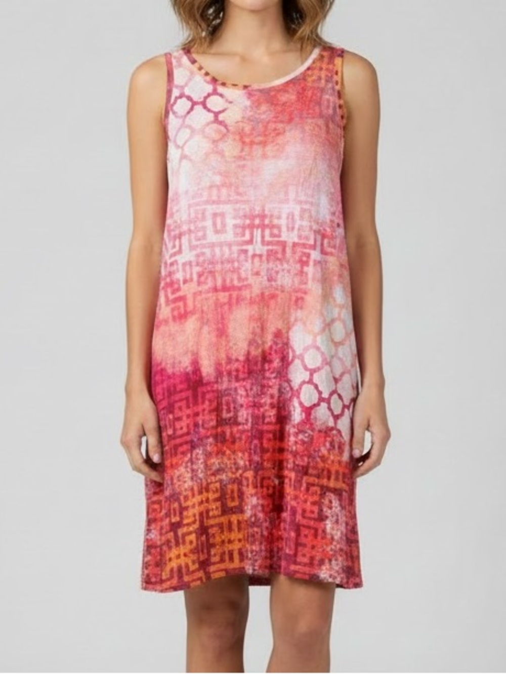 NEW! DAVID CLINE “Crushed Melon” Aztec/Geo/Medallion Print Dress, SMALL